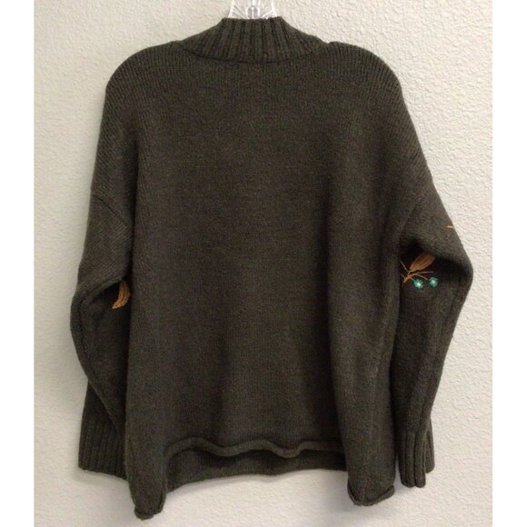 Vintage Cliche Floral Embroidered Mock Neck Pullover Sweater Green Size Large - Picture 2 of 8